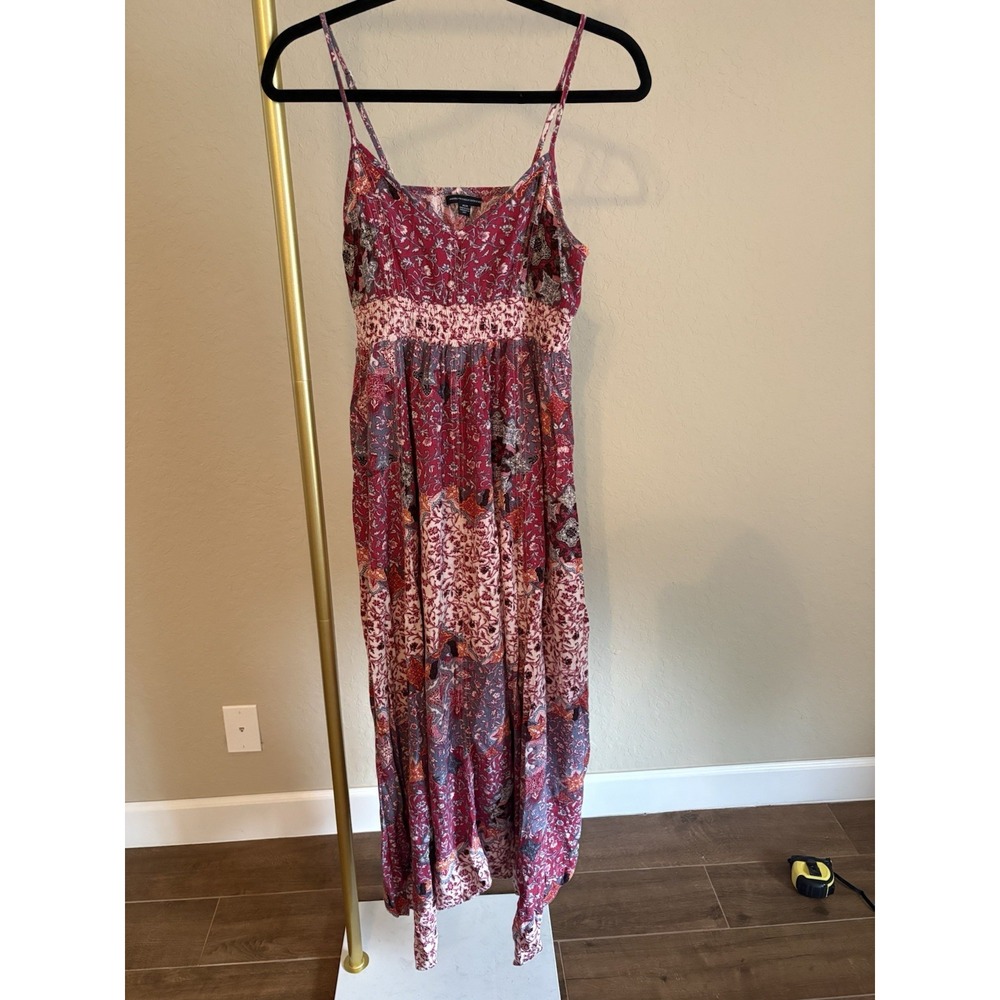 American Eagle Women's Floral Paisley Asymmetrical Hem Cut Out Back Midi Dress M